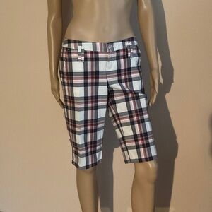 London Jean Chin Stretch Cotton Plaid Shorts